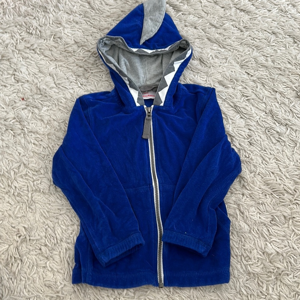 Hanna Andersson Blue Terry Shark Hoodie 100cm/4